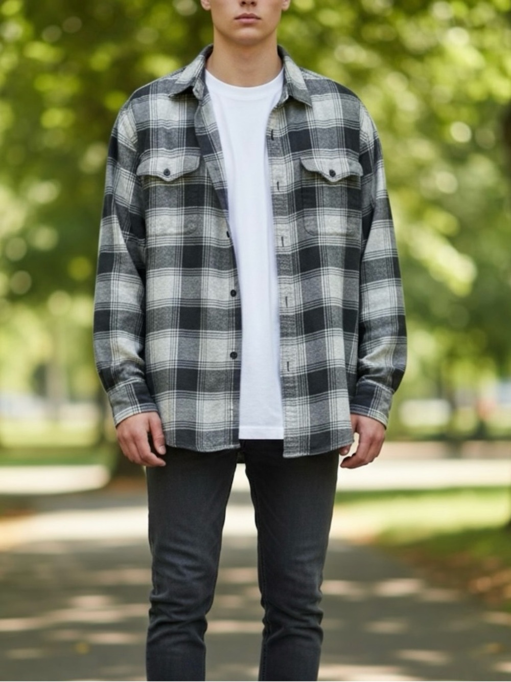 American Eagle Men’s Super Soft Gray Buffalo Check Plaid Flannel Shirt Size XXL
